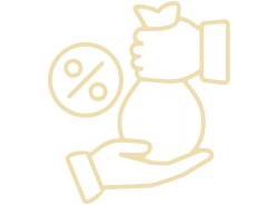 Icon Forderungsmanagement: Hand, Geldsack, Prozente